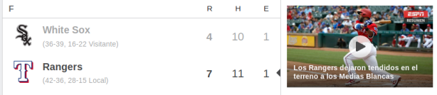White Sox vs. Rangers
